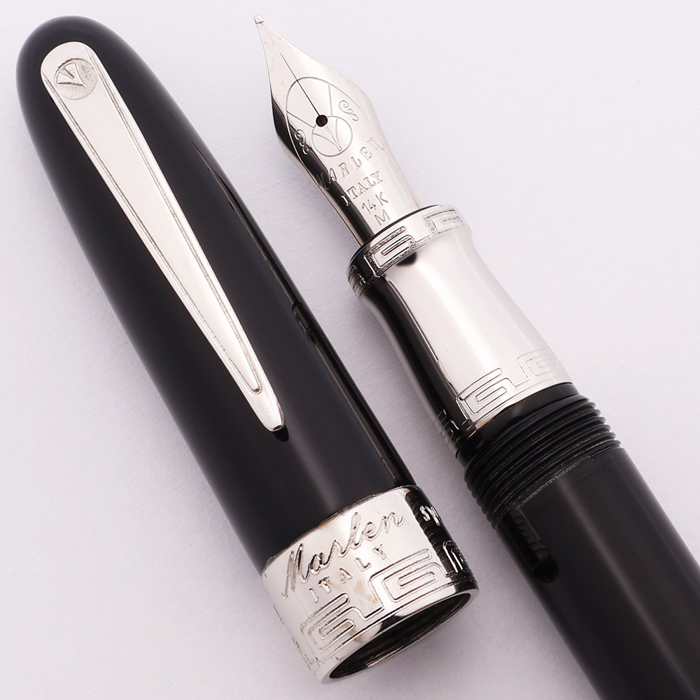 Marlen Sydney Fountain Pen (2000) - Black w Silver Trim, C/C, 14k